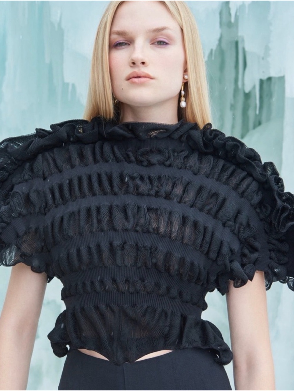 Cult Gaia Black Ruffled Short-Sleeve Dress Top